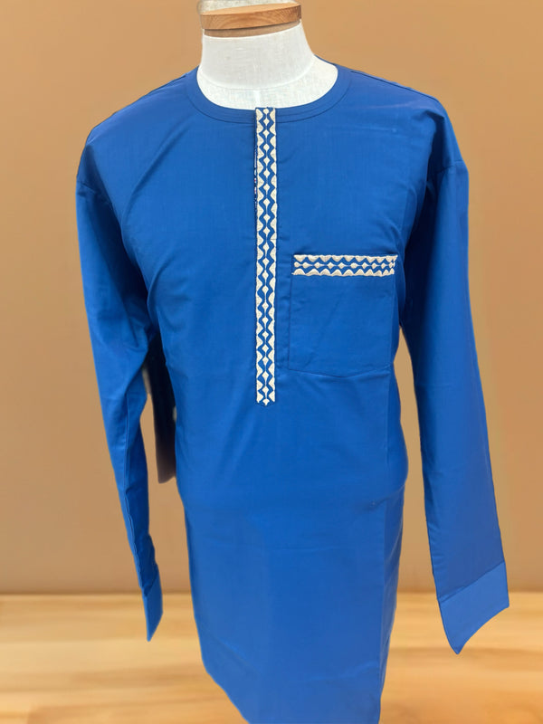African Men's Ocean Blue Long Sleeve Dashiki 2 Set