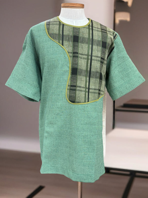 African Men's Sea Green Short Sleeve Dashiki 2 Set
