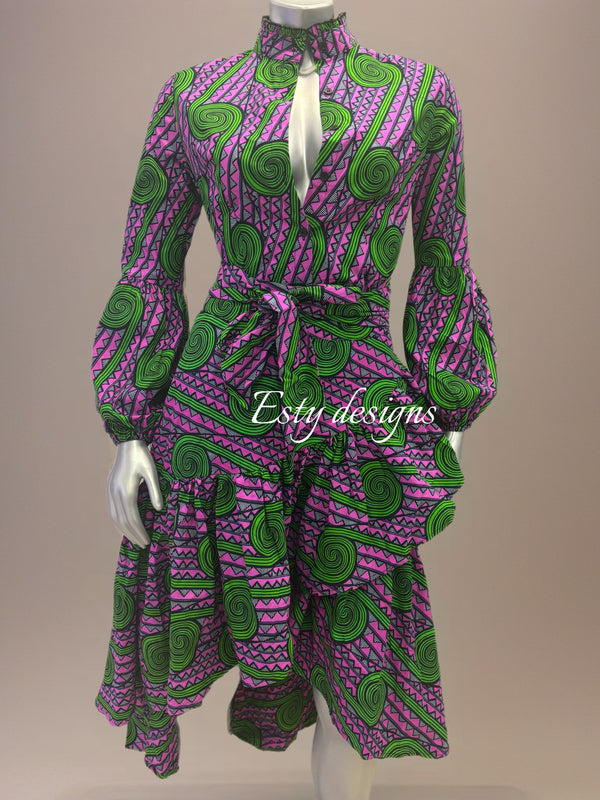 Eno Pink and Green, Wrap skirt and A Top