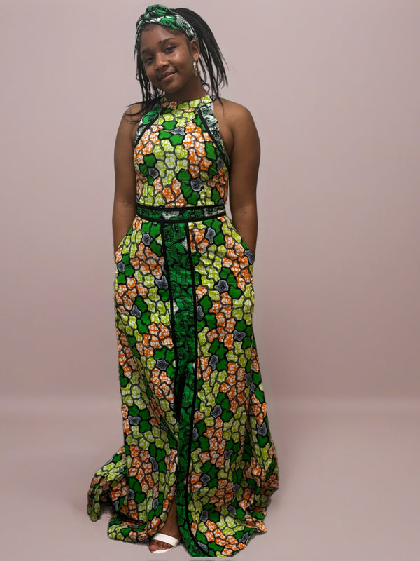 Precious Elegant Green & Yellow Dress with Pockets