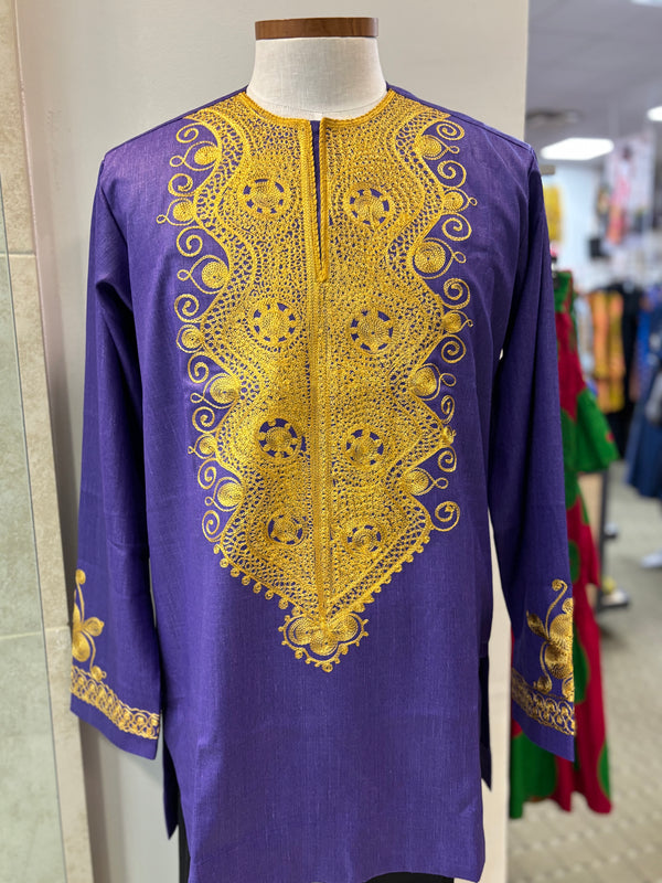 Purple & Gold Yawo African Men Shirt