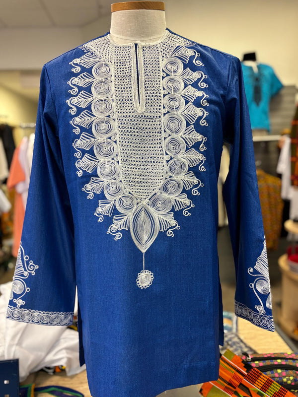 Blue & White Yawo African Shirt